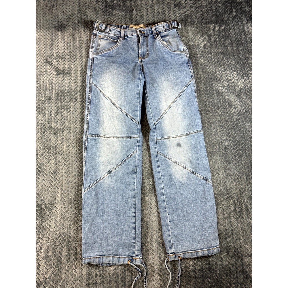 Love Trends Jeans Womens 7 Blue Denim Cotton Straight Leg Logo Ankle Drawstring
